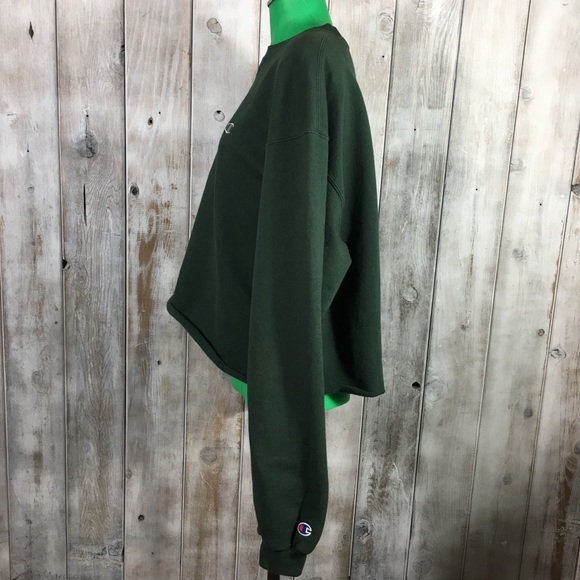 Champion Green Crewneck Sweatshirt Crop Top Large - Picture 4 of 7